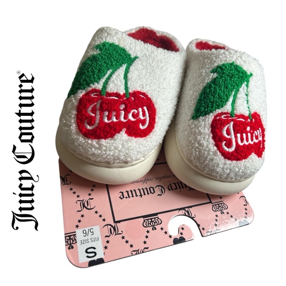 Juicy Couture Los Angeles Juicy Cherries Shearling Mule‎ Slippers - Size 5/6 - Picture 2 of 4